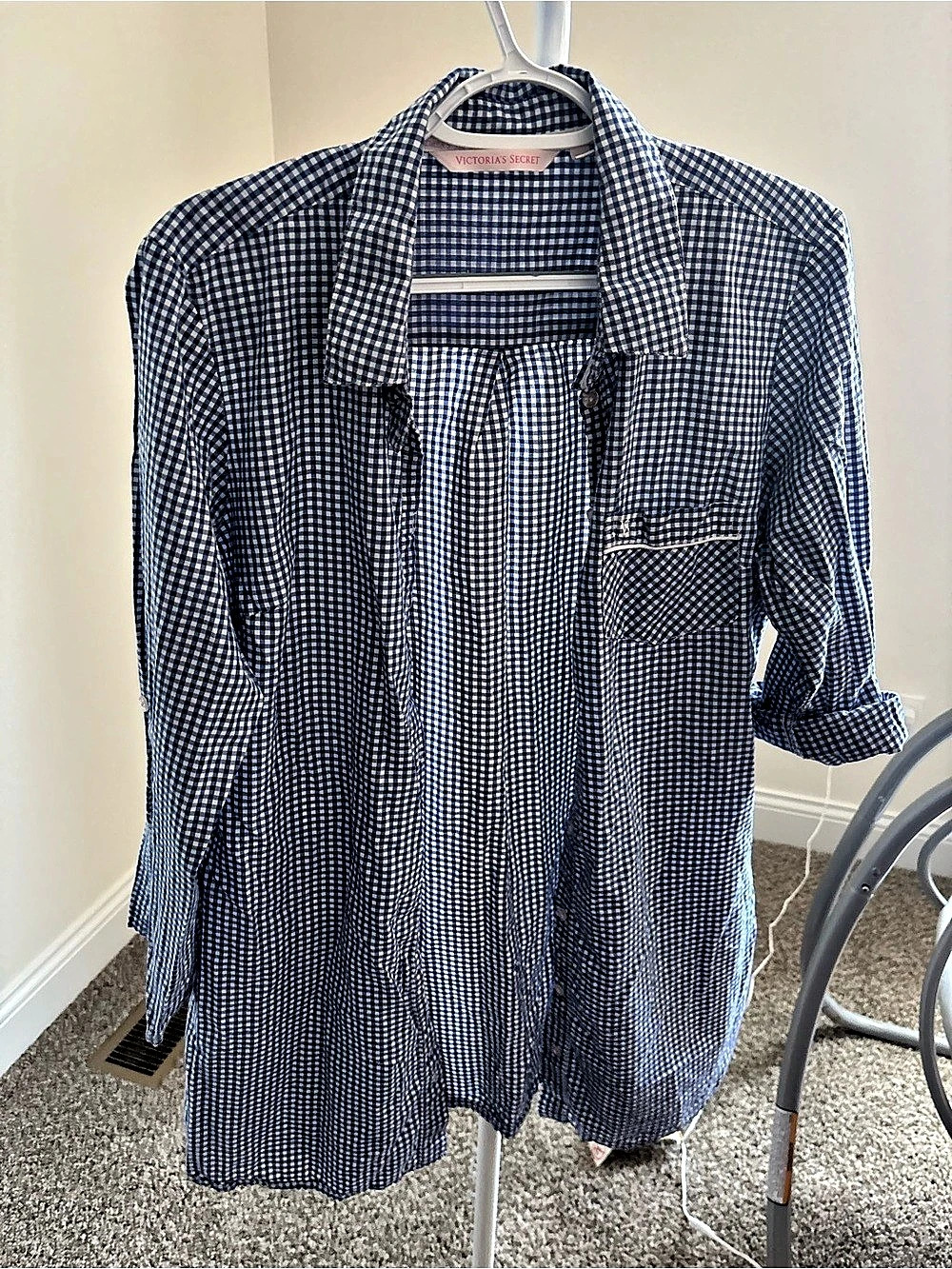 Gingham Button Down Nightgown in Blue & White Like New